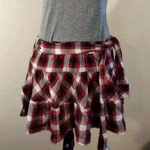 One Step Up- Red Plaid Mini/School Girl Skirt with Tie Waist, Jrs sz L